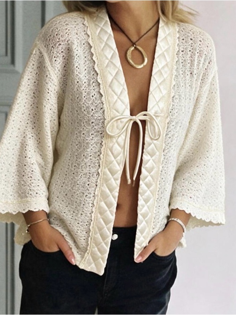 Vintage 1970s Christian Dior Open-Knit Bed Jacket Shrug